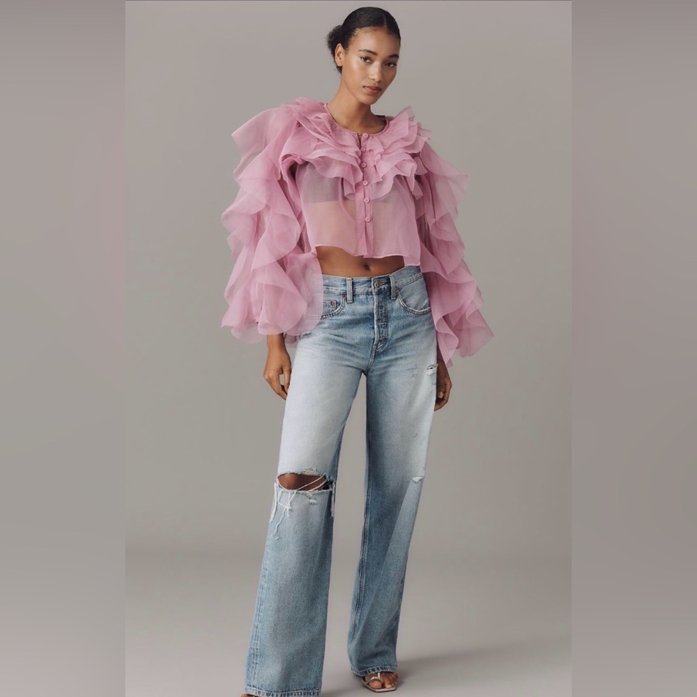 Maeve Organza Ruffled Sheer Top